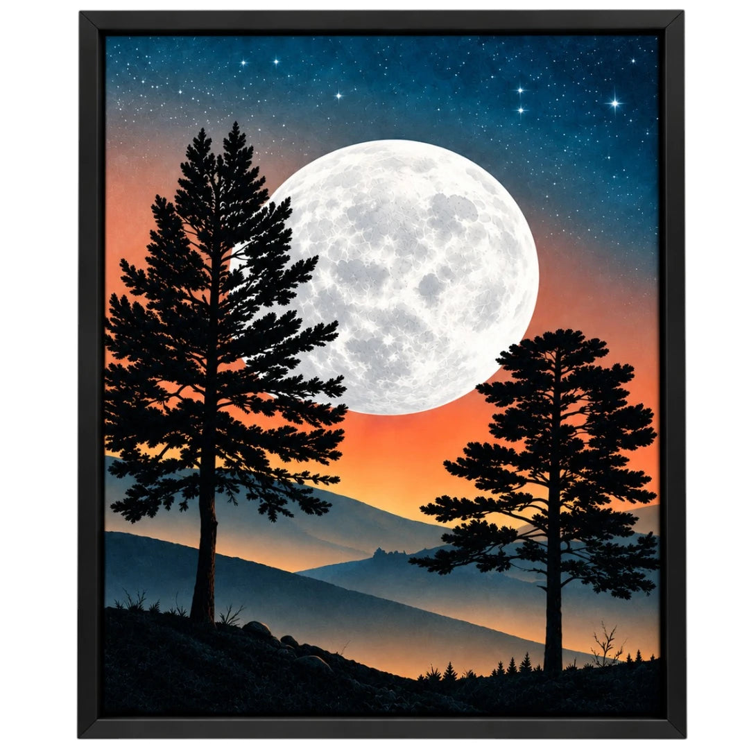 Motam Framed Moon Forest Landscape Wall Art Print