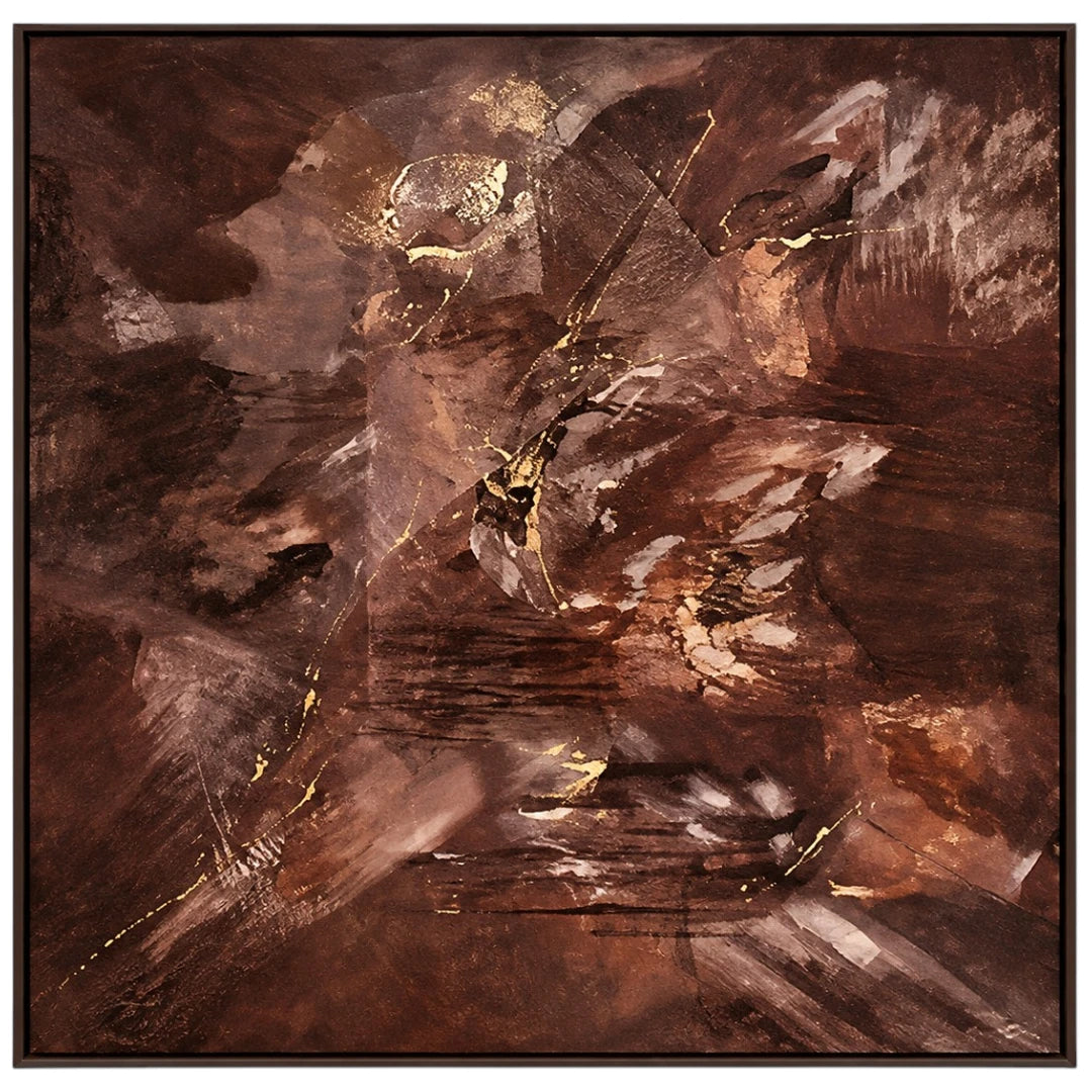 Motam Abstract Brown Gold Textured Framed Wall Art