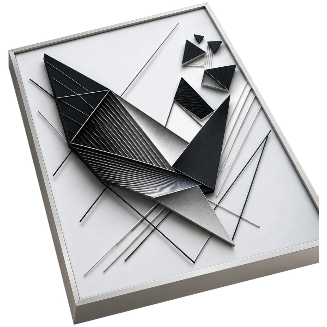 Motam Black Silver Geometric Abstract Framed Wall Art